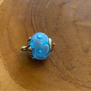 RETIRED James Avery Blue Art Glass Bead with Snowflake Finial